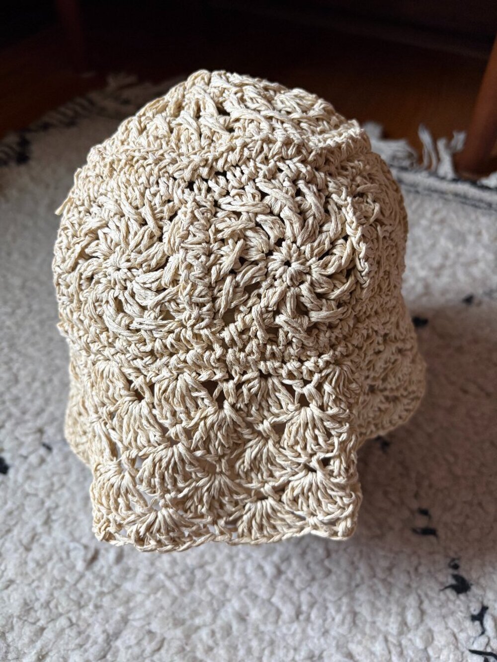 Wyeth Anthropologie beige paper raffia crochet packable bucket hat one size
